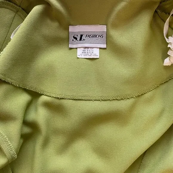 Vintage Lime Green Structured Blazer Satin Embellishment Twee Corpcore Jacket 12 - Picture 5 of 6